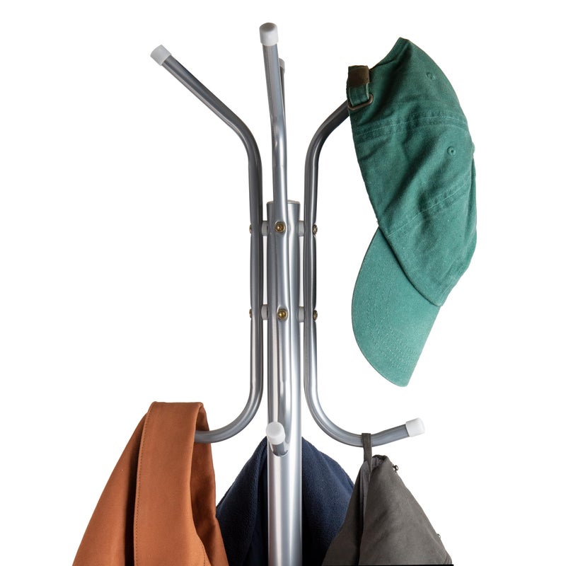 Mind Reader Freestanding Coat Rack, Multi-Hook Organizer for Office or Entryway, Metal, Silver - Image 4